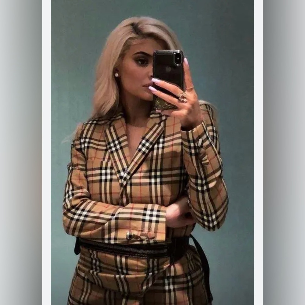 NWT Burberry Vintage Check Wool Tailored Blazer Size 2  Kylie  Jenner Suit Coat - Picture 3 of 10